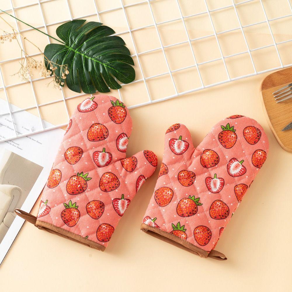2pcs Heat Resistant Cotton Oven Mitts Thickened Kitchen Microwave Mittens  Cooking Tool