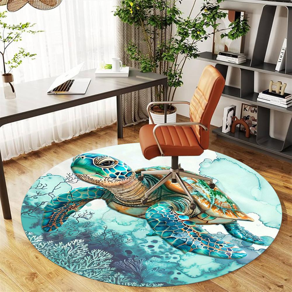 1PC turtle sea Office Round Area Rug, Under Office Chairs Bedroom Living Room Home Decor, Carpet for Office -1110028