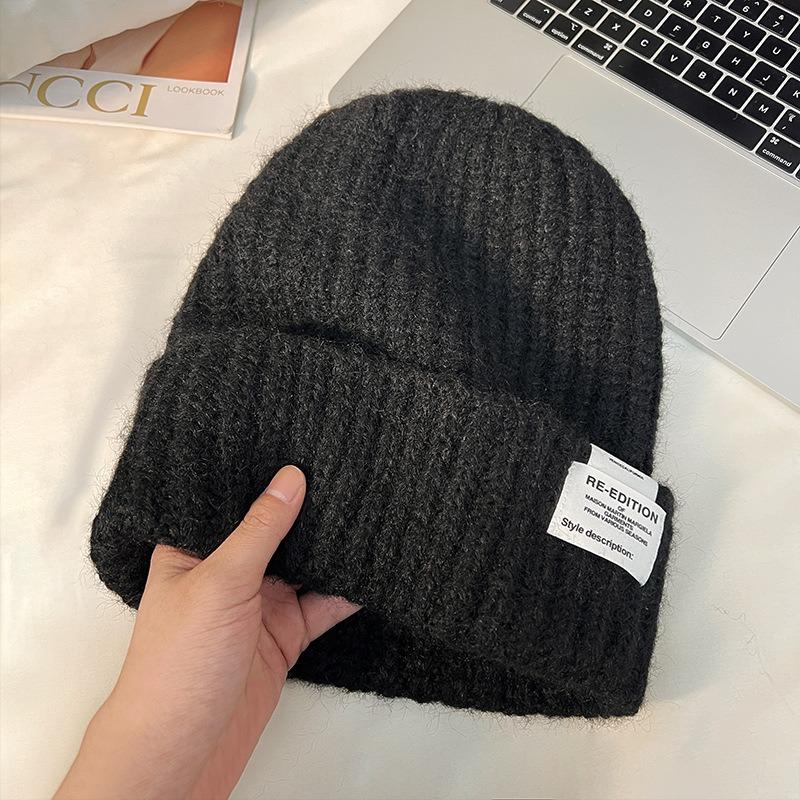 Female autumn and winter rabbit fur hat white warm thickened large head circumference showing face small plush knitted ear protector wool hat
