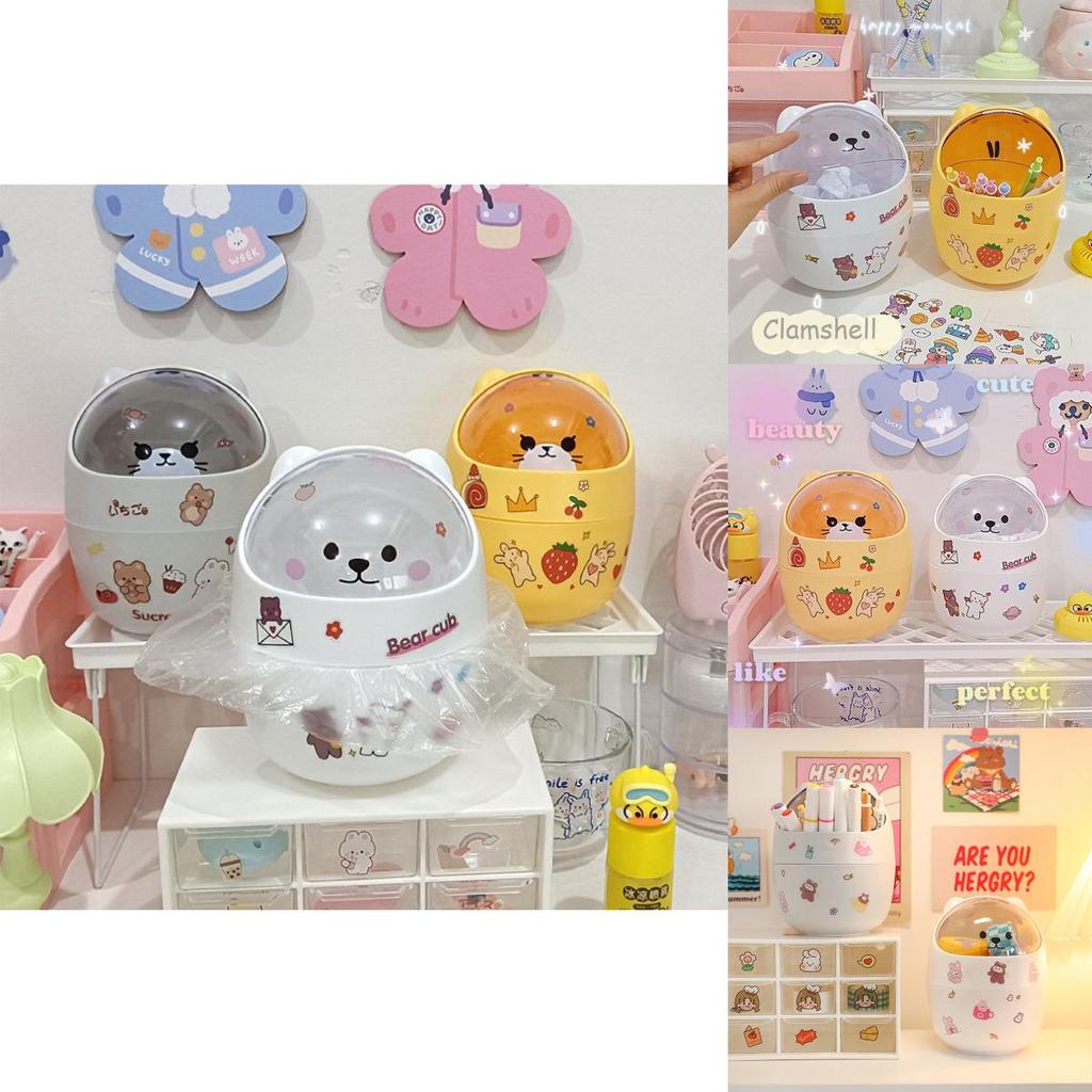 Trash Ins Desktop Can With Lid Mini Cute Storage Box Pencil Organizer Flip