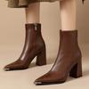Женские зимние ботильоны с острым носком, кожаные сексуальные туфли на высоком каблуке, массивные модные туфли-лодочки, тренд 2024 года, дизайнерские зимние ботинки челси