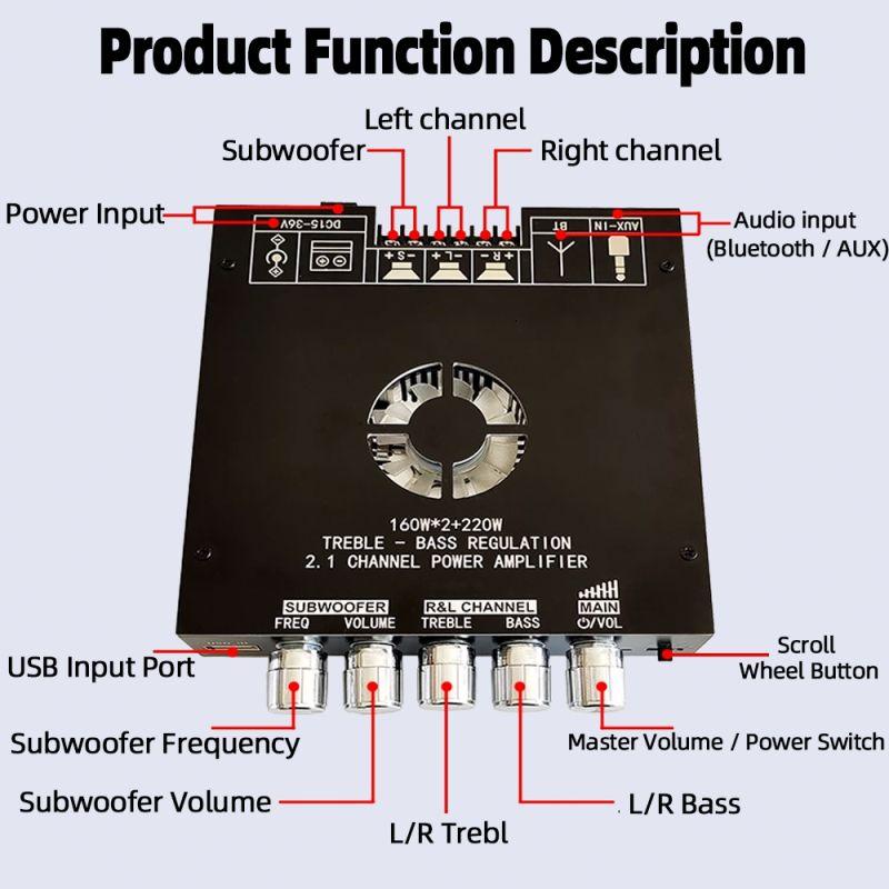 ZK-HT21 160W*2+220W 2.1 Channel Wireless Audio Amplifier Board TDA7498E Wireless Digital Power Amplifier Board