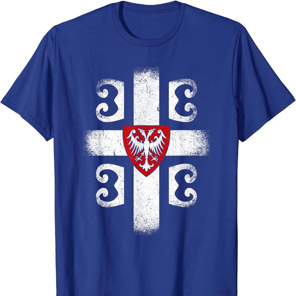 High Quality Cotton, Large Sizes, Breathable Top, Casual T-shirt Serbia Coat of Arms Cross Flag Srbija Gift for Serbs T Shirt.