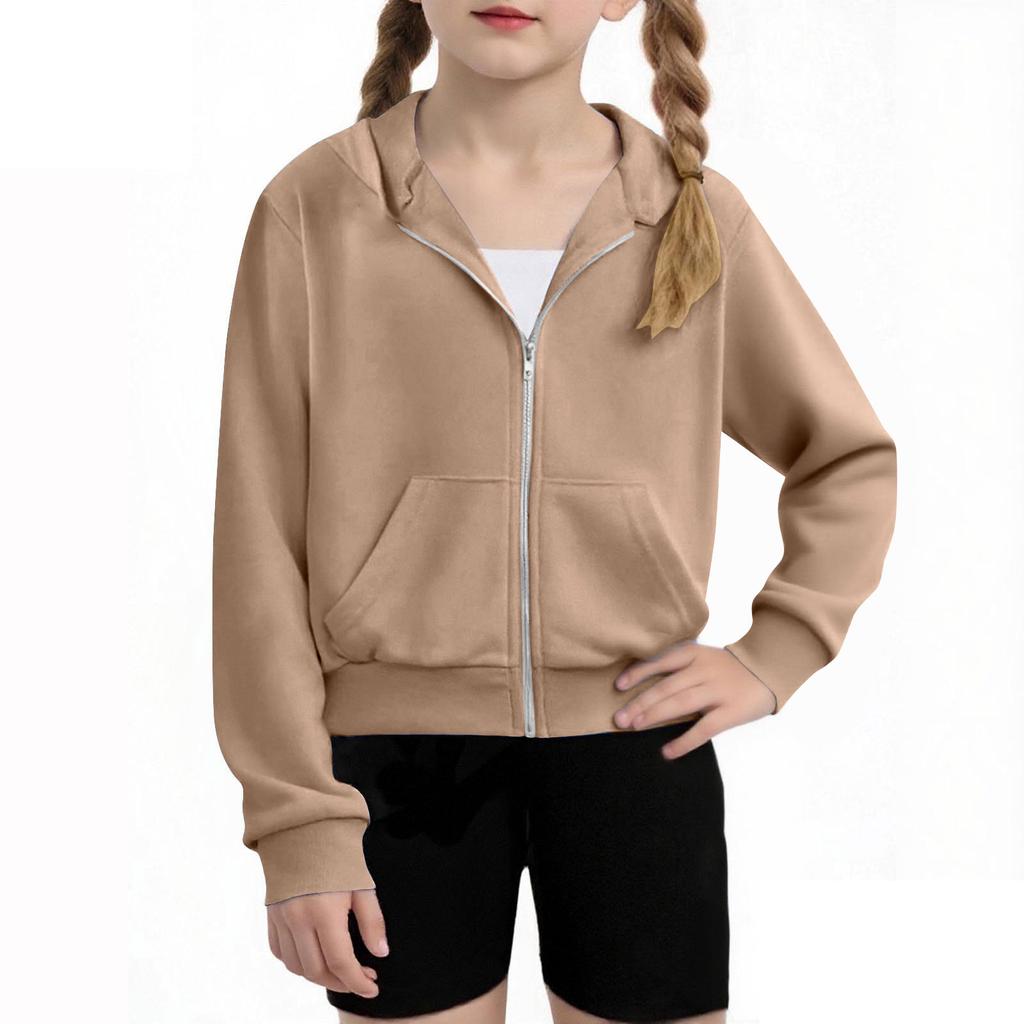 Children's Fashion Solid Color Long Sleeved Hooded Sweatshirt, Girls' Hoodie Jacket