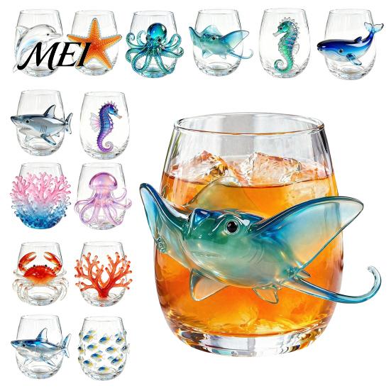 Ocean Style Bar Accessory Octopus Stemless Wine Glass, 3D Marine Animal Printed Themed Glassware Borosilicate Glassware, for Cocktails And Home Unique