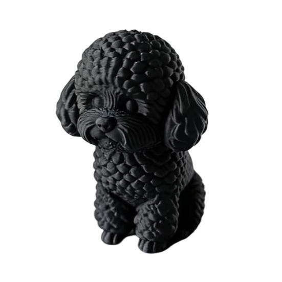 Huaqianguhh 3D-печатная милая статуэтка собаки-тедди, Мини-фигурка пуделя, Матовая сплошная черная статуэтка с детализированной кудрявой шерстью, Широкое основание против опрокидывания,