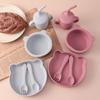 Color Kids 5PCS Silicone Feeding Set Bear Shape Dihes Plates Non-Slip Bowl Training Fork Spoon Sippy Cup High Quality Baby Stuff
