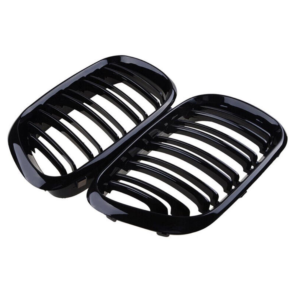 1 Pair Car Glossy Black Double Line Front Bumper Kidney Grill Grille For BMW E53 X5 1999 2000 2001 2002 2003 Car