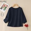 ZANZEA Women Casual Round Neck Solid Color 3/4 Sleeve Blouse