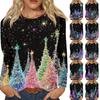 Рубашки с длинным рукавом для женщин Милые принты Графические футболки Блузки Нарядные повседневные блузки Плиссированные туники с круглым вырезом Топы Рождество