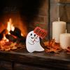 Decorative Wood Crafts Cute Ghost Halloween Wooden Sign, Farmhouse Small Black Cat Witch Hat Desktop Showcase Display Signs, Standing Tabletop