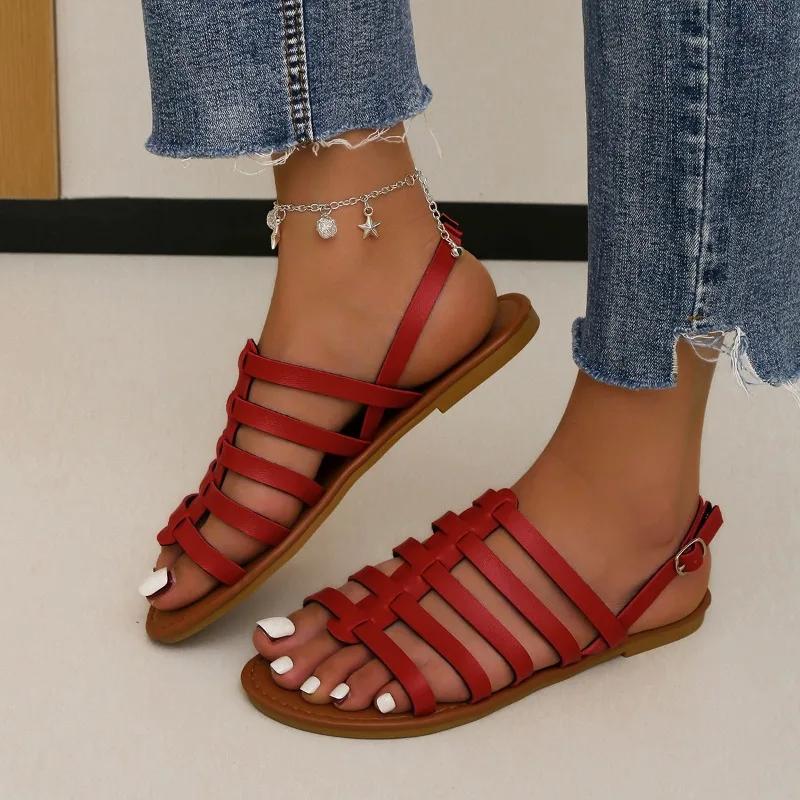 Fashion Women's Fashion Soft Soled Sandals Summer New Round Head Open Toe Thin Belt Anti-slip Wear-resistant Flat Shoes