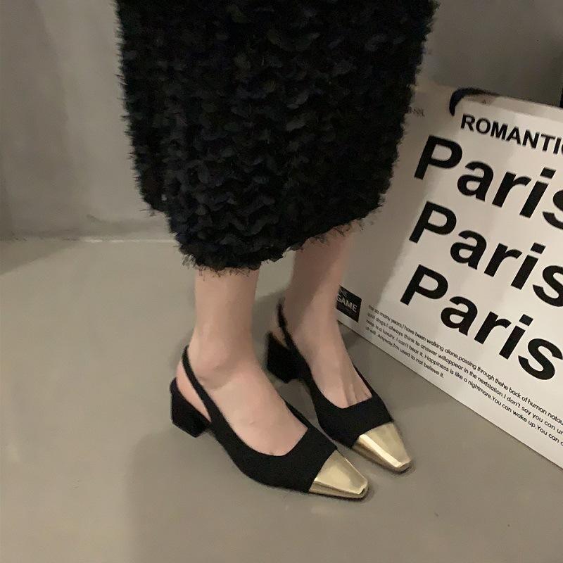 Французский маленький ароматный стиль, сочетание цветов, легкий вырез, толстый каблук, одинарные туфли женские, 2025 весна, новая модная сумка, открытый носок, высокий каблук, сандалии
