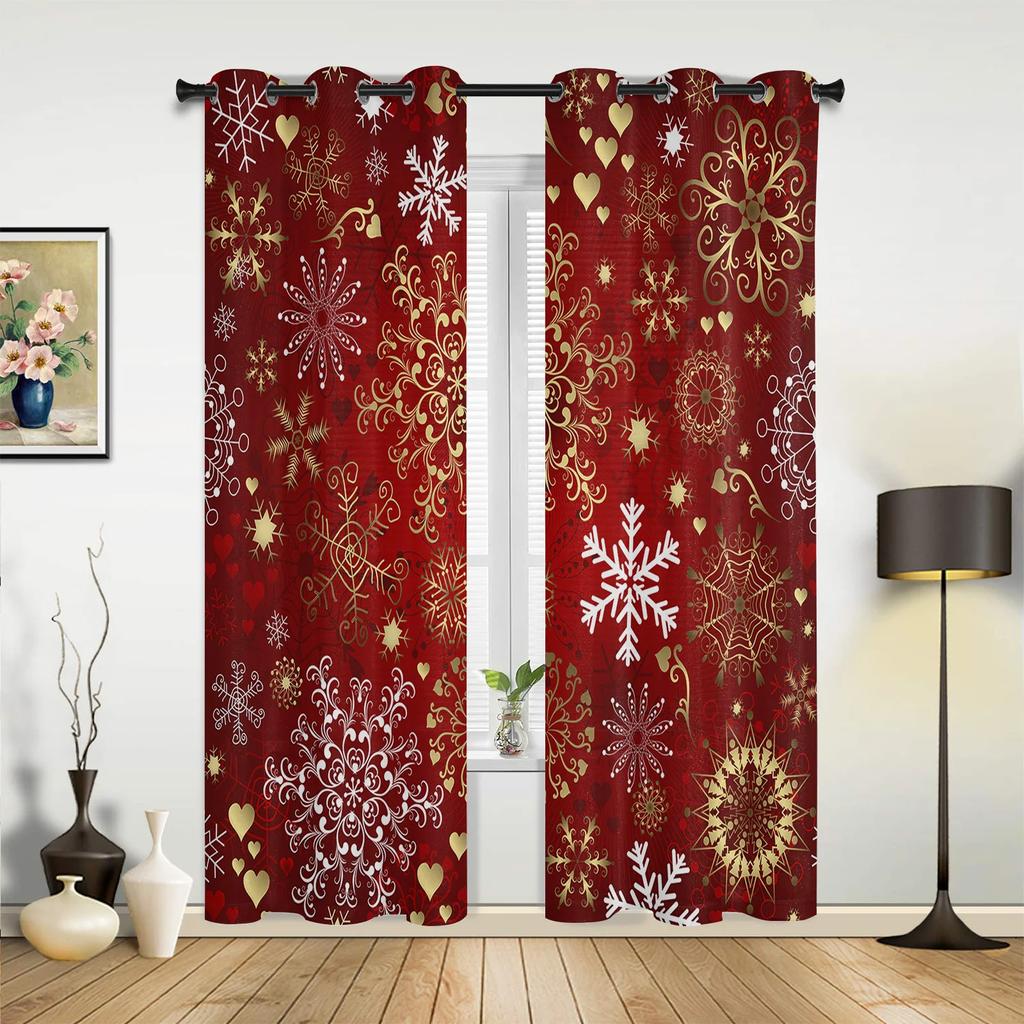 Рождественская Зимняя Снежинка Красные Шторы на Окно Декор Для Дома Спальня Кухня Гостиная Украшение Рождественские Подарки Шторы Navidad