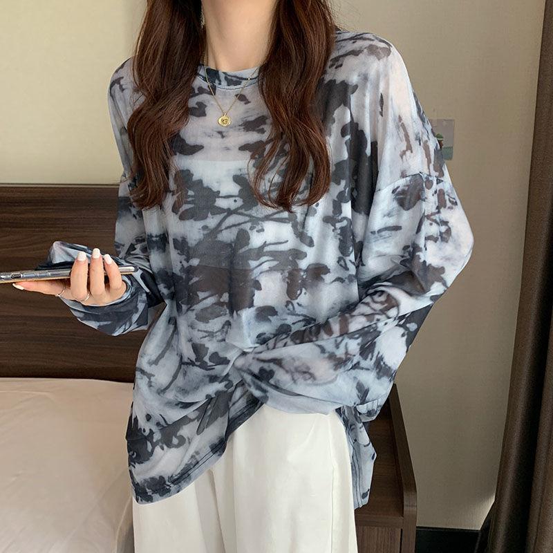 Summer Mesh Sunscreen Shirt Spicy Girl Top Design Feel Loose Tie-dyed Long-sleeved T-shirt Women's Fashion