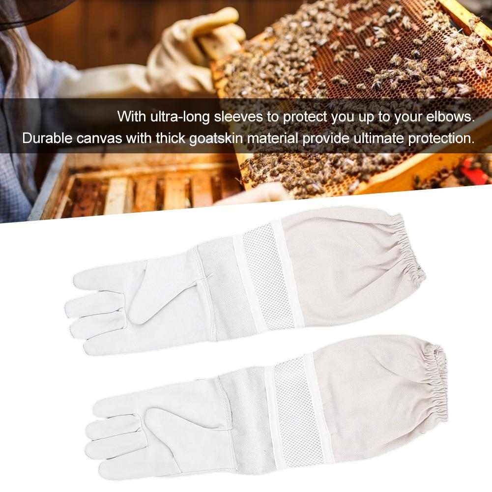 Pair Anti Sting Breathable Bee Gloves Long Sleeves Elastic Cuff Beekeeper Protective Tool with Mesh(XL )