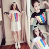 2024 Лето Женское Платье-футболка свободного кроя с корейским принтом, круглым вырезом и короткими рукавами