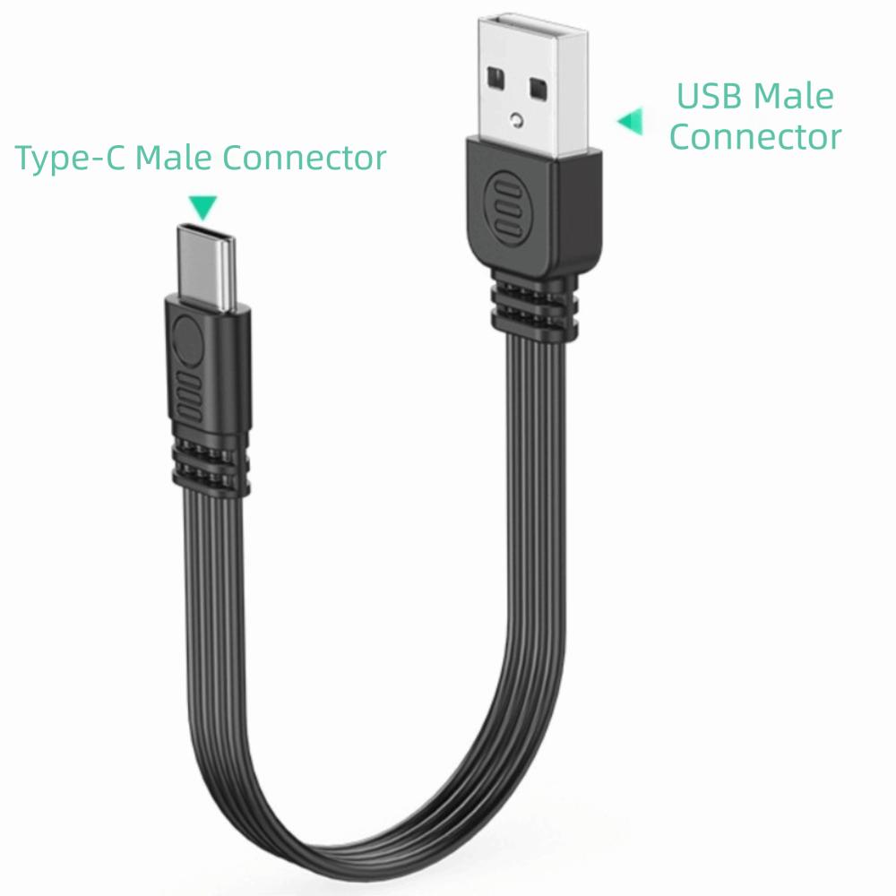 Double Elbow Type C Data Cable 90 Degree Super Soft Mobile Game Cable Flat Flexible Double-Sided USB C Charging Cable Charging
