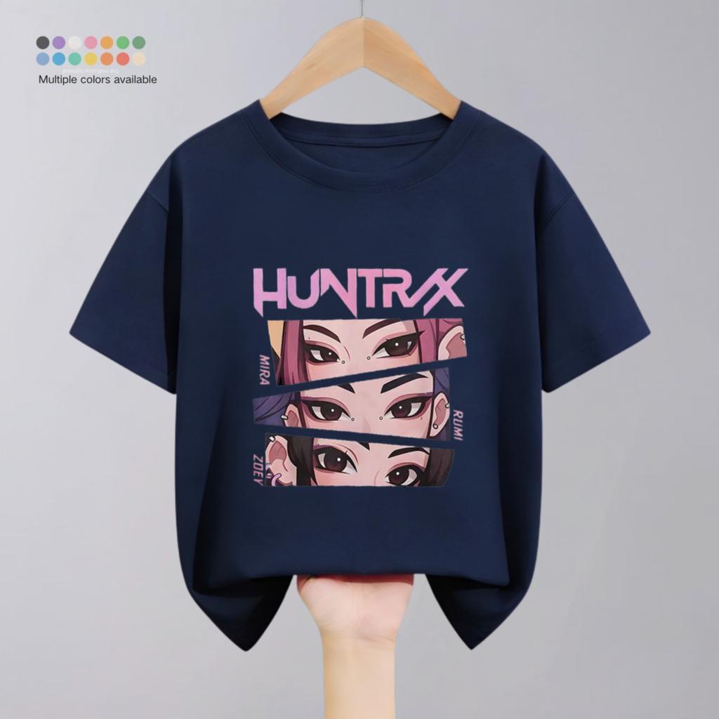Летняя новая модная детская футболка с принтом мультяшной группы Hunter для девочек, короткий рукав, круглый вырез