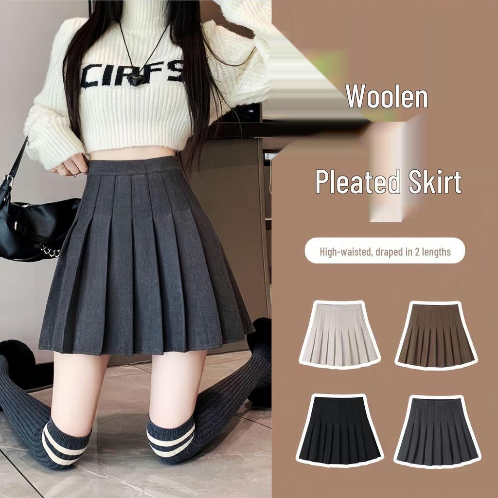 Маленькая юбка А-силуэта с высокой талией из смесовой шерсти с плиссировкой для осени/зимы