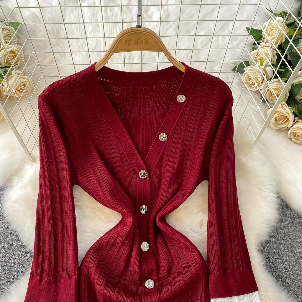 Autumn Winter Women V-neck Full Sleeve Knitted Pullover Sweater Party Long Maxi Mermaid Dresses