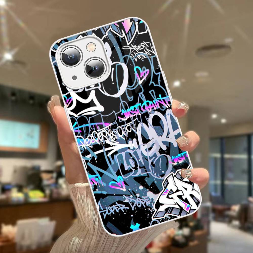 Крутая Черная Граффити Защитная Крышка из Закаленного Стекла для iPhone 14 13 12 Mini 11 Pro XS Max X XR 14 Plus