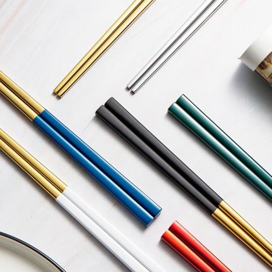 1 Set Stainless Steel Chopsticks with Case Reusable Easy To Clean Rustproof Non-slip Eating Dishwasher