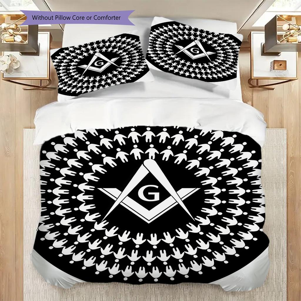 Recognized Freemasonry bedding, duvet cover, pillowcase, home decoration, birthday gift (1 * duvet cover+2 * pillowcase, coreless)