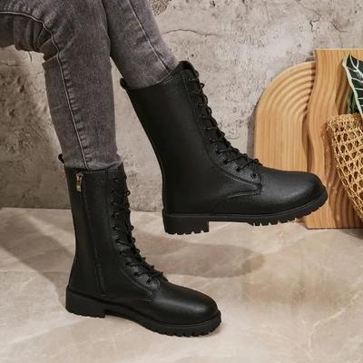 2024 Горячая Распродажа Туфли для женщин на шнуровке с молнией Женские ботинки Осенние круглые носки Однотонные низкие каблуки Нейтральные удобные модные ботинки