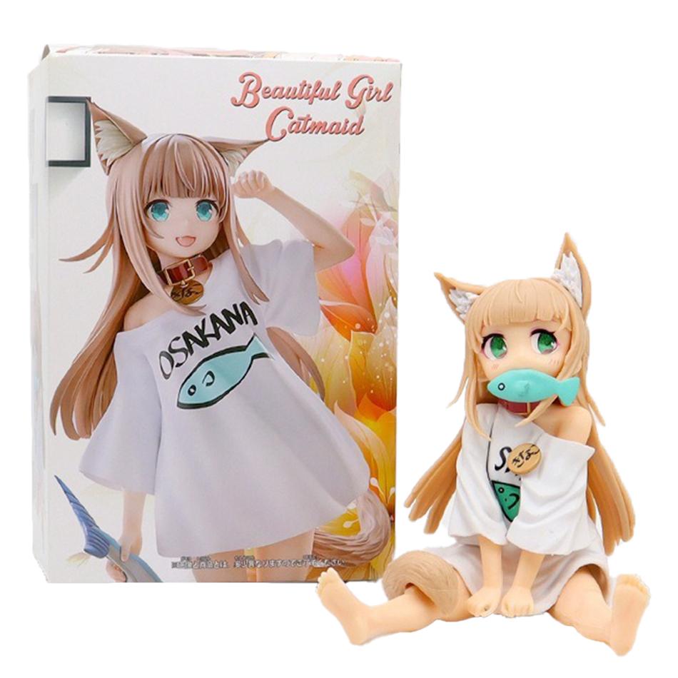 Аниме Фигурка Золотая Голова Мой Кот - Кавайная Девочка ПВХ Хобби Сакура Соевая Мука Сидит и Ест Рыбу Модель Кукла Игрушки Рождественские Подарки