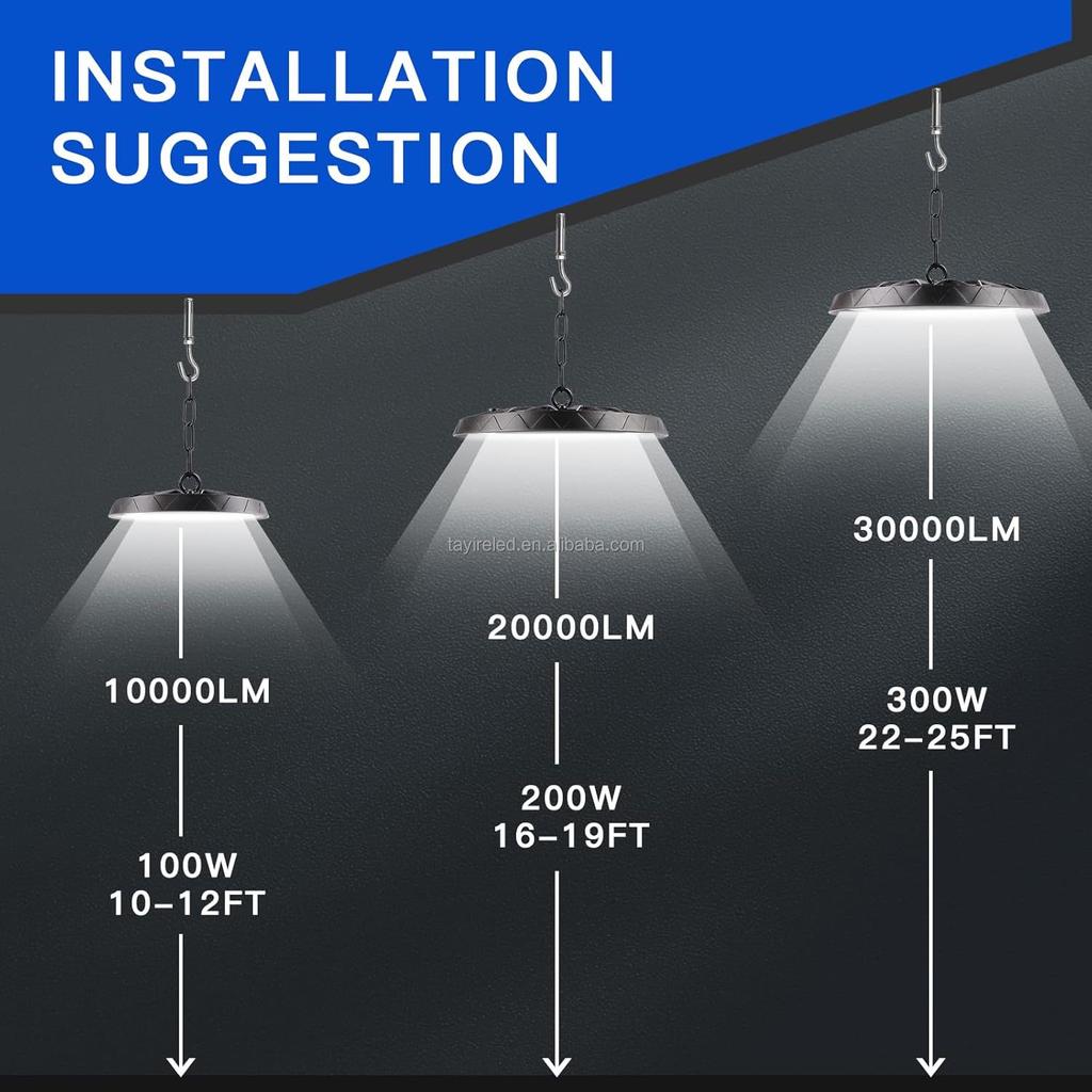 EU Stock Industrial Grade IP65 Super Bright 100W 200W 300W LED UFO High Bay Light for Factory Store Warehouse Garage Workshop
