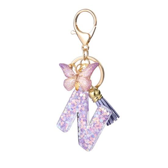 Purple Series Keychain Pendant Sequins Star Initial Letter Key Chain