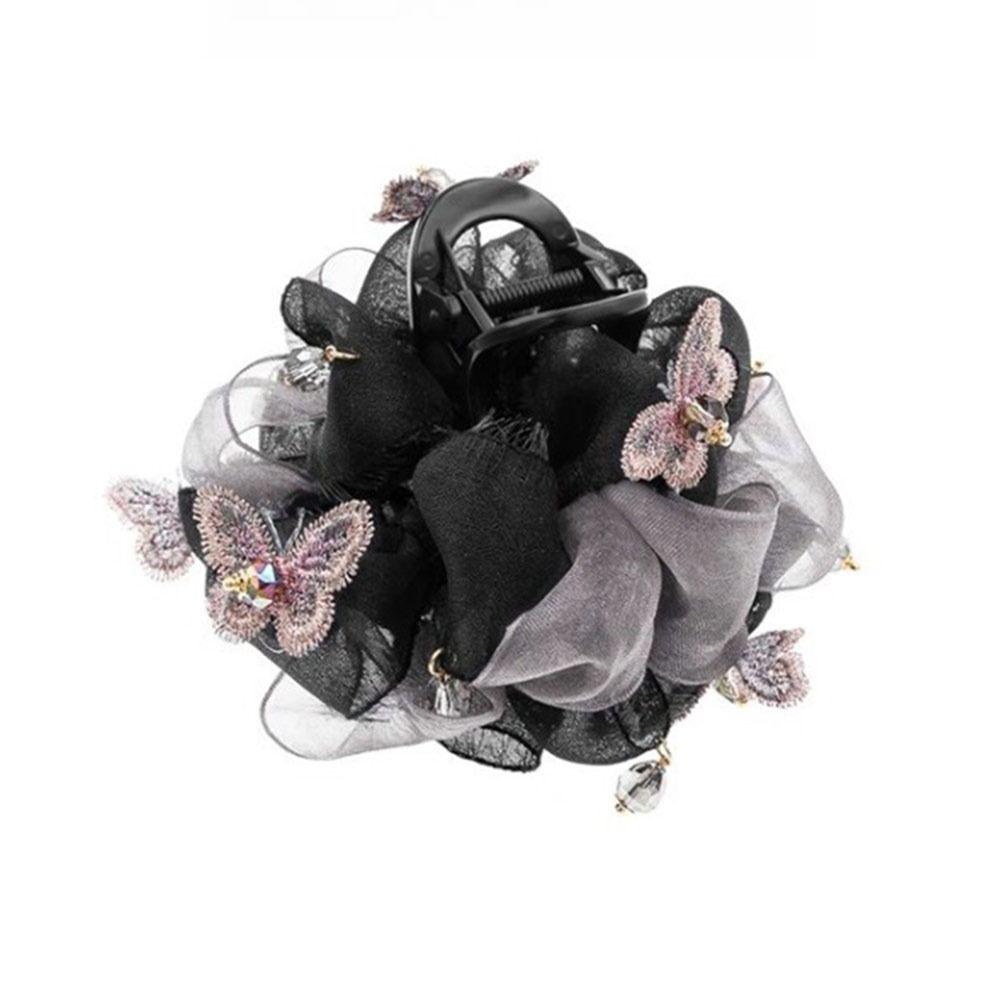 New Pink Butterfly Hair Clip Black and Gray 8cm Crab Claw Clip Mbroidered Hair Accessories