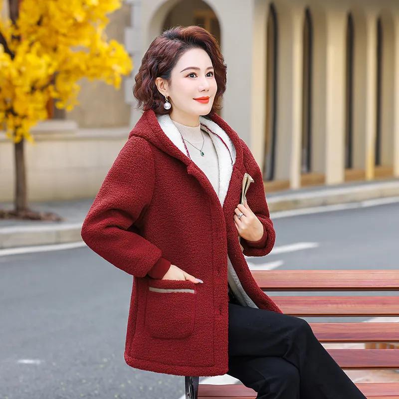 Зимняя овечья шерсть, теплая модная бархатная утолщенная куртка средней длины, женская куртка с капюшоном, стеганая куртка