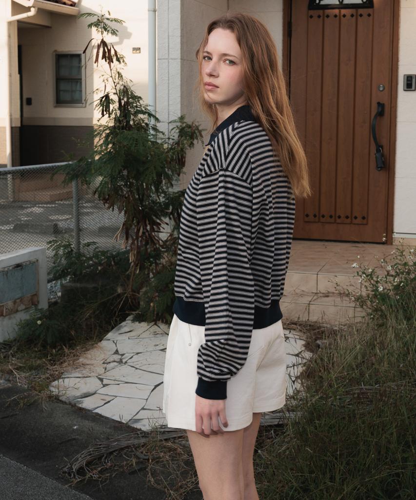 DEHEVE Collar Stripe Sweatshirt [Navy]