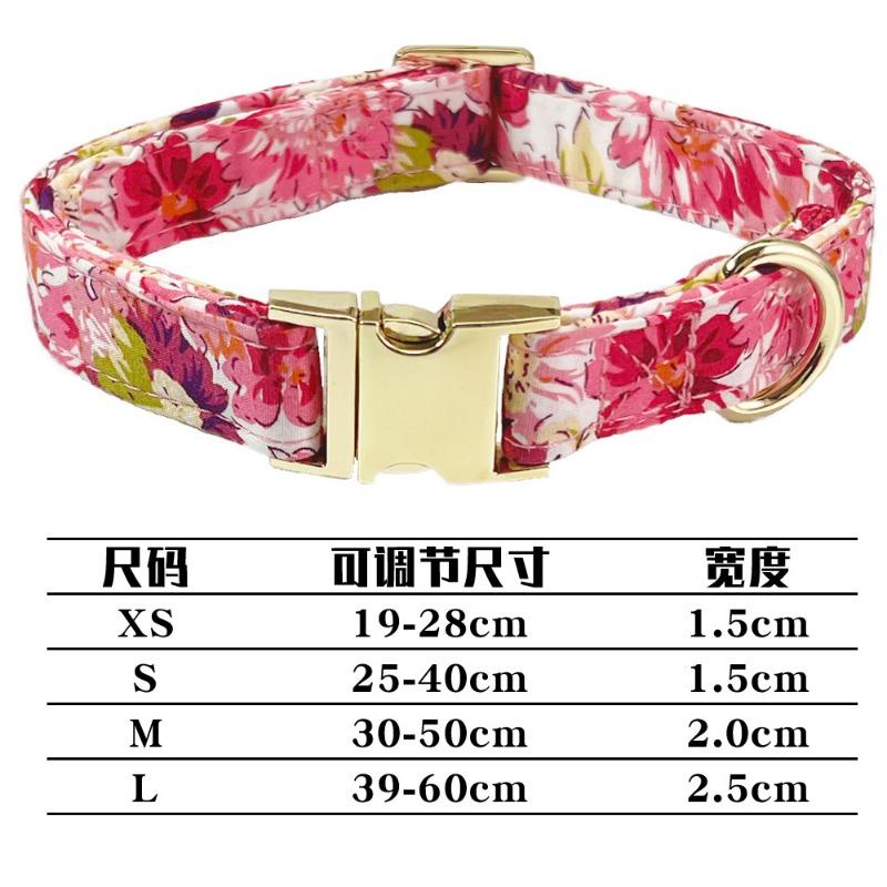 Floral Metal Engraved Custom Pet Collar Traction Rope For Medium Large Dogs Cats