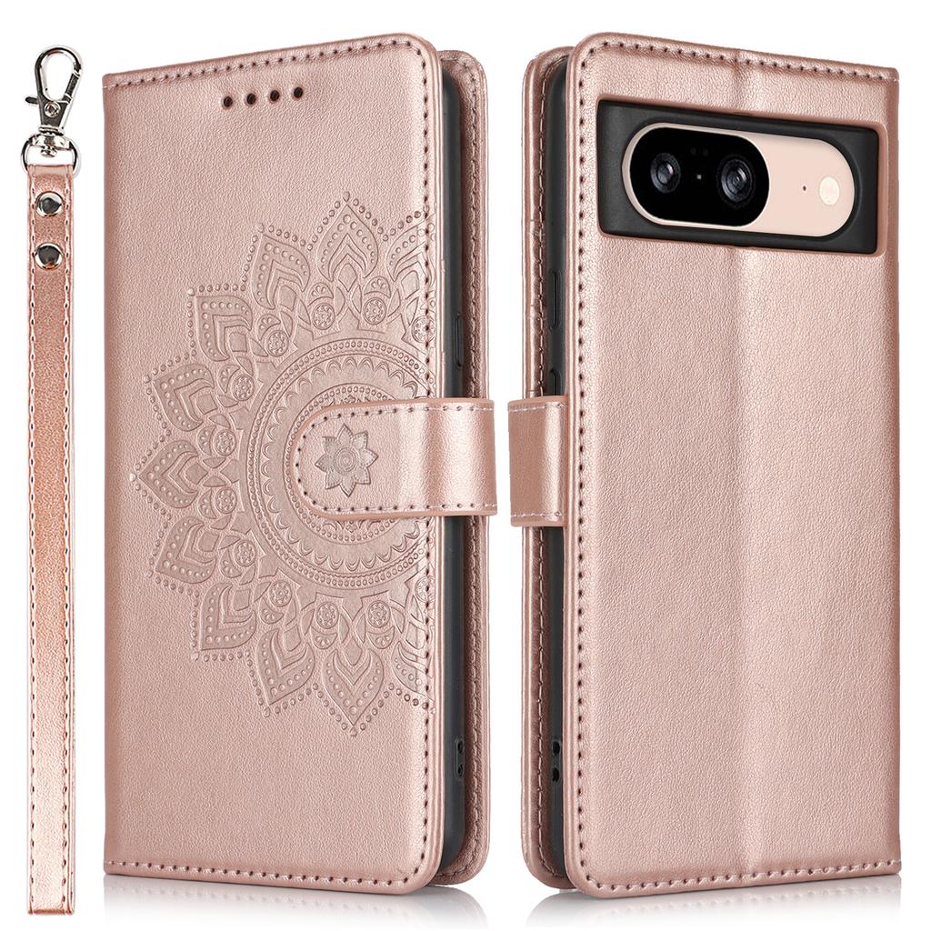 For Google Pixel 8 Case Textured Leather Wallet Phone Cover with Strap