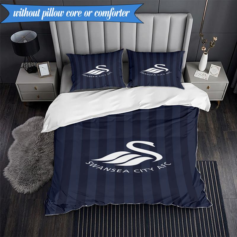 3PCS swansea city a.f.c Printed Soft Bedding Set,Including 1pc Duvet Cover And 2pcs Pillowcases Perfect for Bedroom, Dormitory, Fan gift