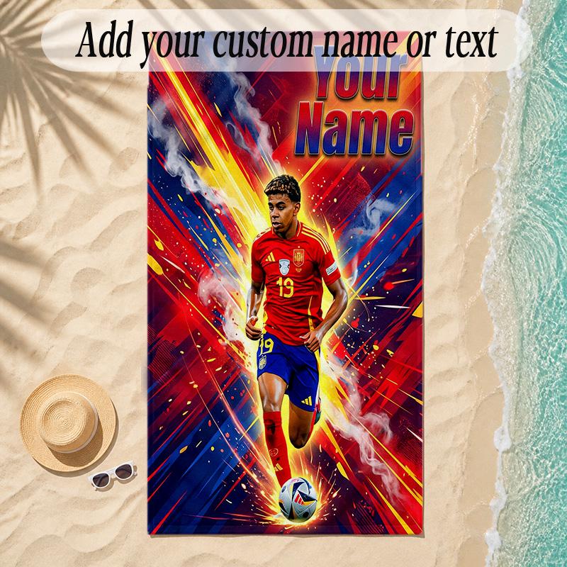 Beach TowelLamine Yamal Custom Name Text Personalized Soft Towel for Beach Pool Indoor Home Decor Gift