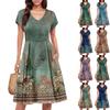 Womens Summer Dress Short Sleeve V Neck Short Dresses Fashion Casual Flowy A Line Swing Sundress With Pocket