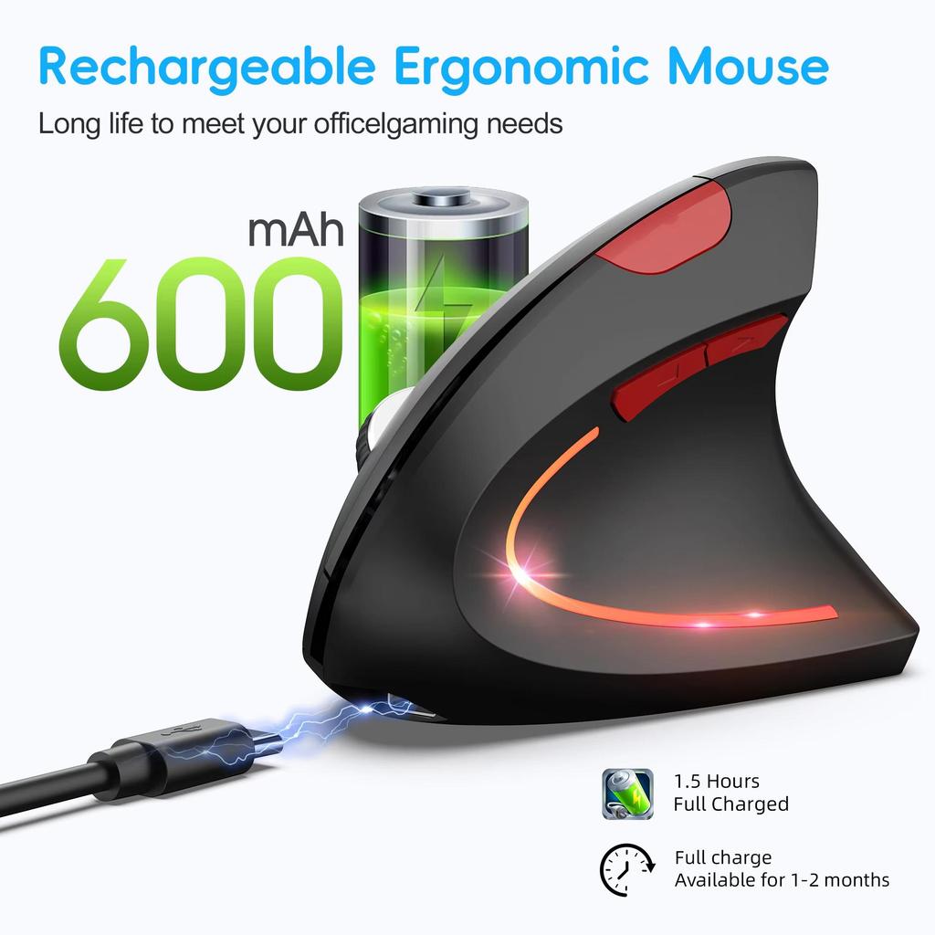 Dual Mode 2.4G Wireless Mouse Bluetooth 5.1 Mouse 2400 DPI Silent Mouse Rechargeable Mice for Laptop Desktop