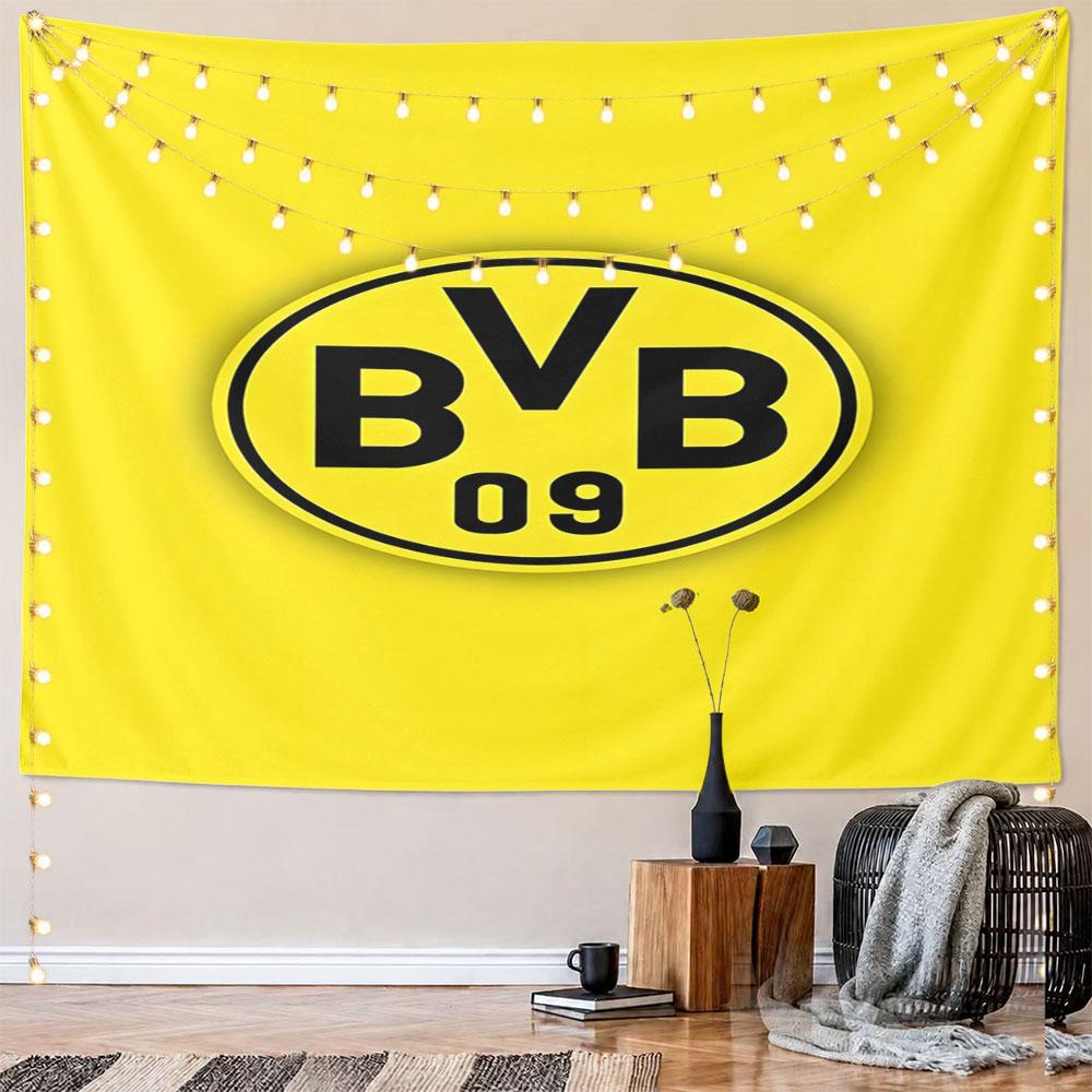 Yellow Oval with "BVB 09" Text Design Pattern Wall Hanging Tapestry Decorative Tapestry Home Decor for Bedroom and Living Room