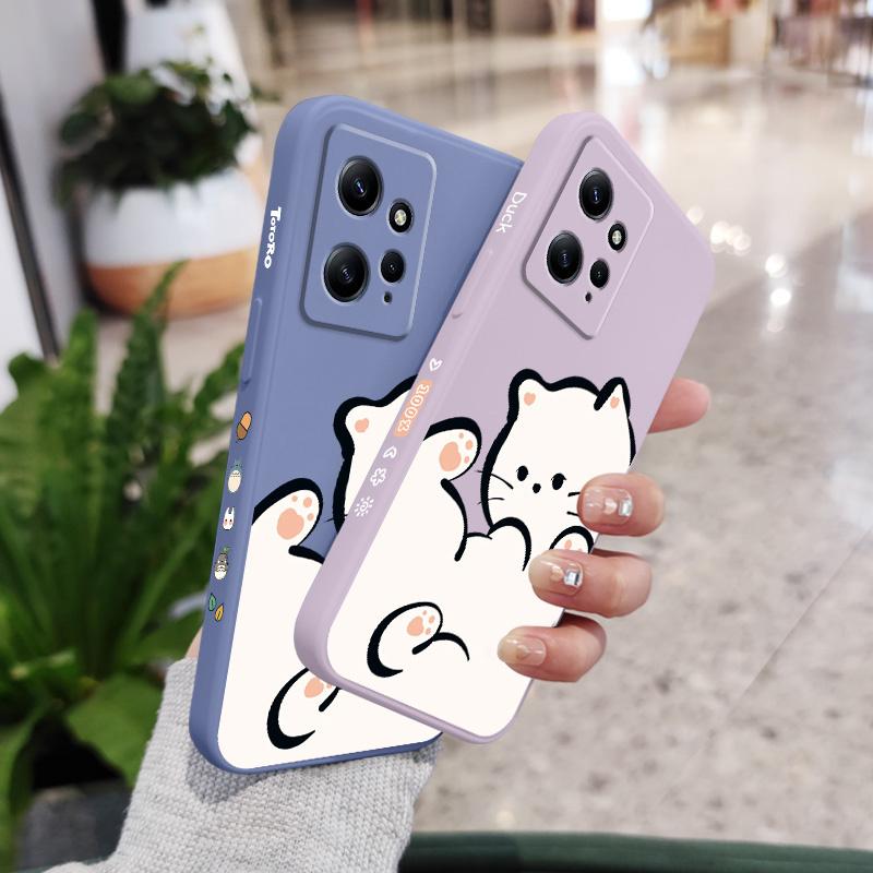 Чехол для телефона «Белое облако и кот» для Xiaomi Redmi Note 14 13 12 12S 11 11S 10 10T 10S 9 9S 8 7 Pro Plus 4G 5G Жидкий силиконовый чехол