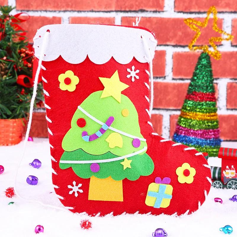 Детская DIY тканевая рождественская сумочка Игрушки Детский сад Творческий Познавательный Ручная работа Мультяшный Рождественский носок Шапка Набор для поделок Игрушка, разработанная для детей