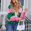 Women's Casual Fashion Comfortable Round Neck Cardigan Colorblock Long Sleeve Street Trend Knitted Sweater