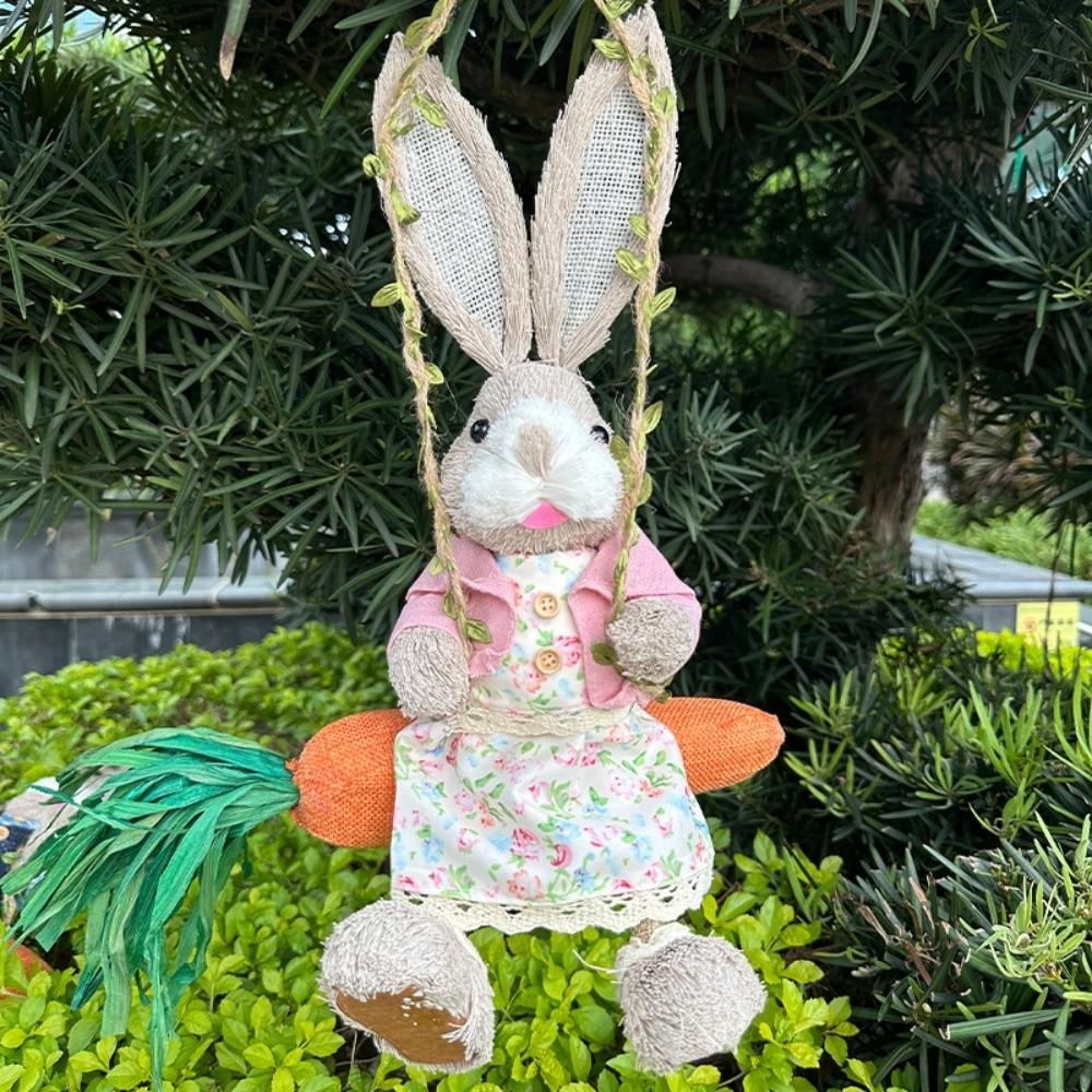 Cartoon Carrot Swing 35cm Woven Straw Rabbit Easter Rabbit Ornament Spring Home Decor