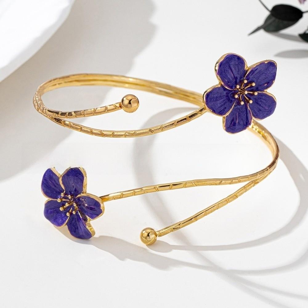 Metal Flower Open Cuff Bracelets Adjustable Floral Cuff Bracelet Open Arm Bracelets Party Jewelry