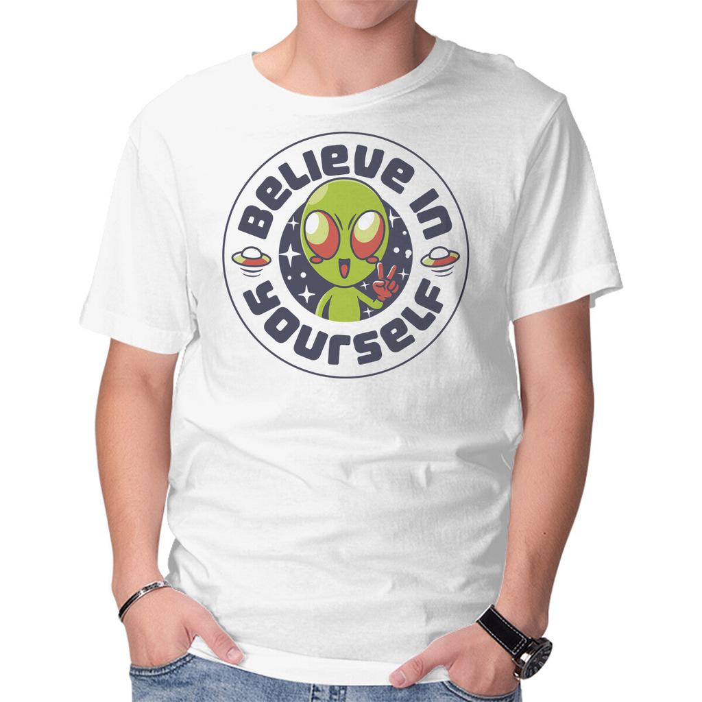 Unisex Crew Neck T-Shirt Believe In Yourself Alien Graphic Short Sleeve Casual Tee