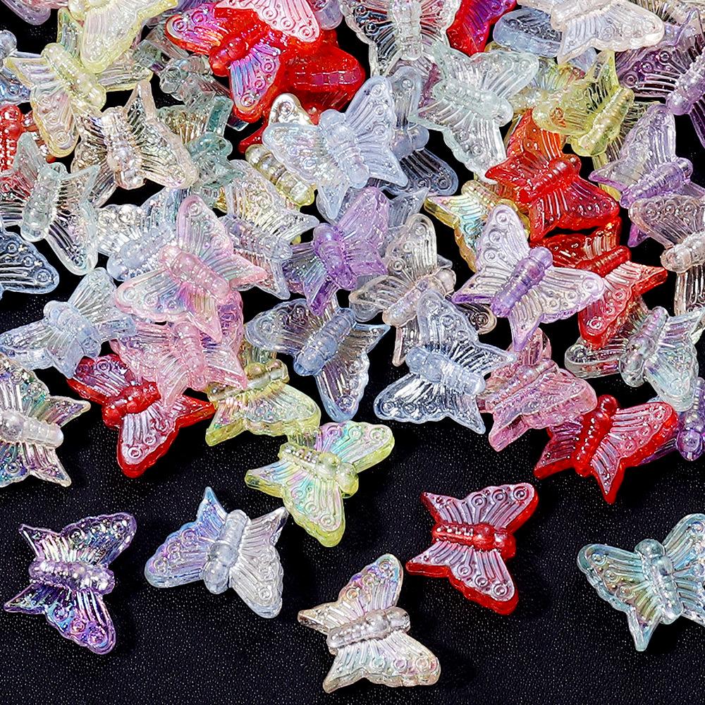 50-Pack Acrylic Colored Transparent Butterfly Beads for DIY Phone Chains