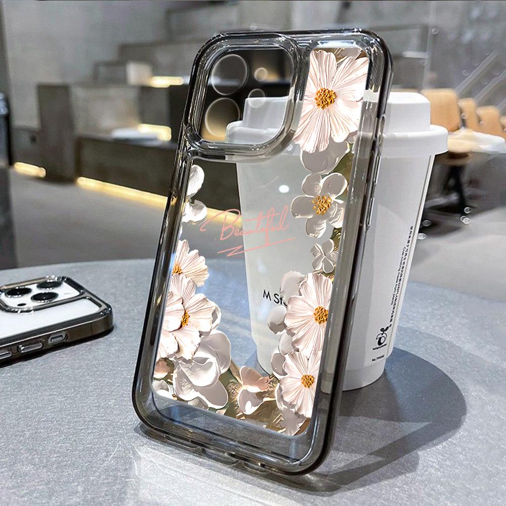 Черный цветочный чехол для телефона iPhone 15 14 11 12 13 Pro Max XS X XR 7 8 15 Plus SE роскошный противоударный бампер мягкий прозрачный чехол